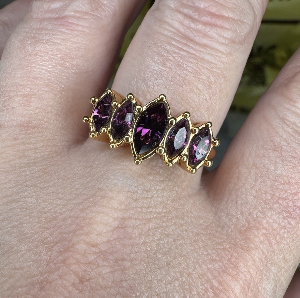 Vintage AVON Marquise Purple Amethyst Ring Size 9.75 Gold Plated Fashion