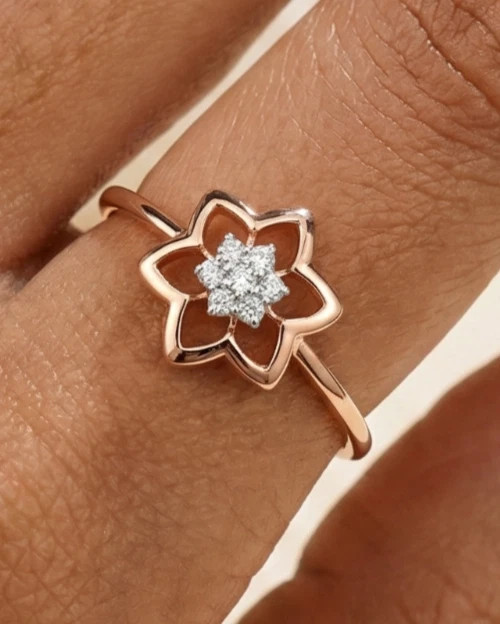 0.11TCW Round Cut White Moissanite Floral Cluster Pattern Ring 10K Rose Gold FN