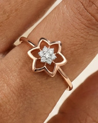 0.11TCW Round Cut White Moissanite Floral Cluster Pattern Ring 10K Rose Gold FN