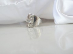Sterling Silver 925 Large Baguette Gemstone Chunky Statement Band Ring Size 6