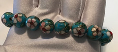 Cloisonne Stretch Bracelet Sky Blue Pink Floral Design Vintage