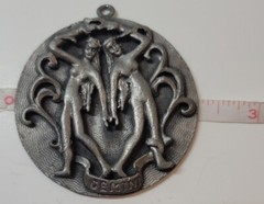 Edlee Vintage Silver Tone Zodiac Gemini Pendant 2.25 inches