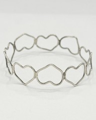 Vintage Modernist Open Work Heart Bangle Bracelet Sterling Silver