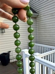 Vintage Natural Green Nephrite Jade Bead Necklace 32” Hand Knotted 10mm Beads