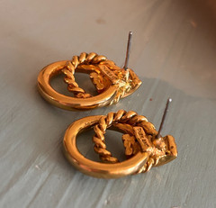 VINTAGE Thailand Gold Plated Twisted Rope DoorKnocker Earrings Pierced Post 1″