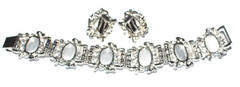 Vintage high end iridescent watermelon cabochon silver tone bracelet/earrings
