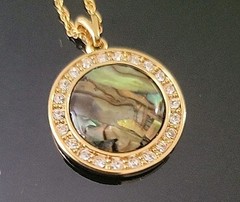 Vintage Nina Ricci Rhinestone Abalone Pendant Necklace 17″ w/3in. Extender