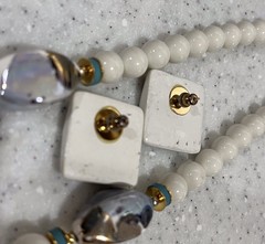 Vtg Japan Long Chunky Hand Painted Ceramic & Beaded Necklace & Earrings Set