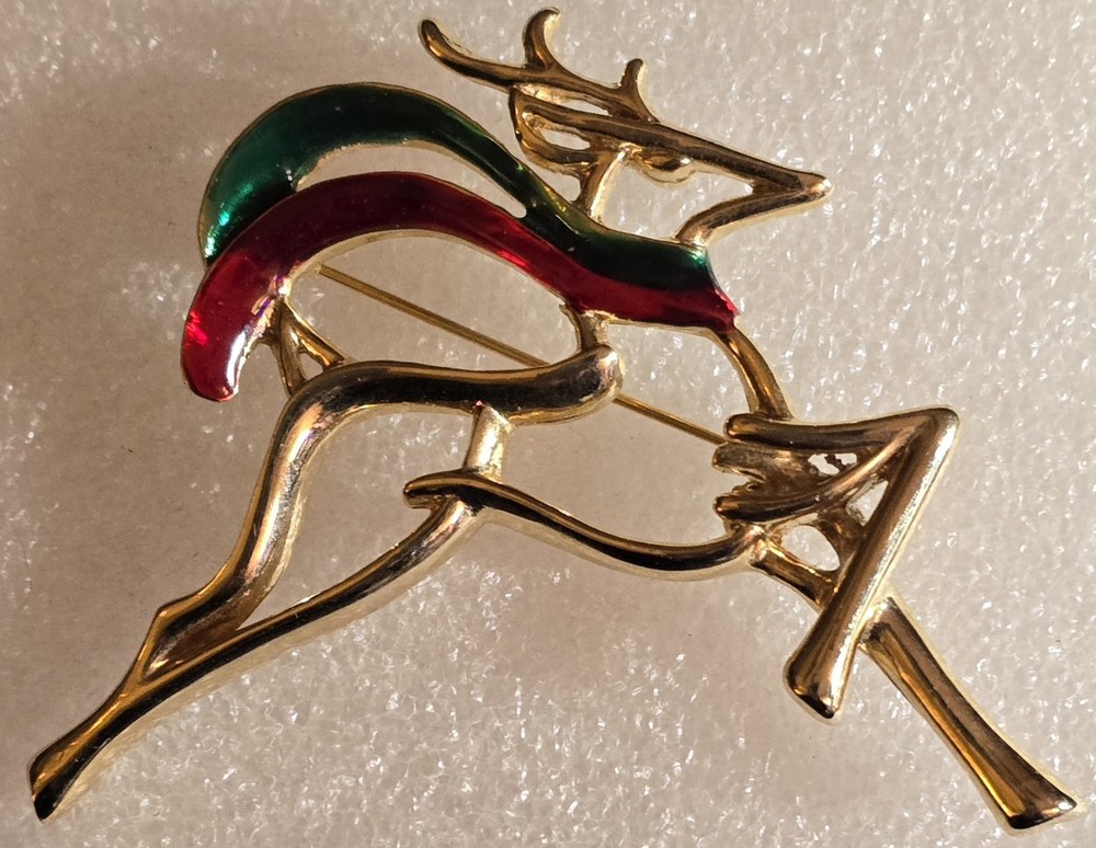 Vintage CHRISTMAS Signed DANECRAFT Enamel REINDEER Holiday Brooch