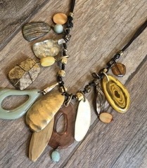 Vtg Chico’s Eclectic Charm Bead Adjustable Length Leather Cord Necklace
