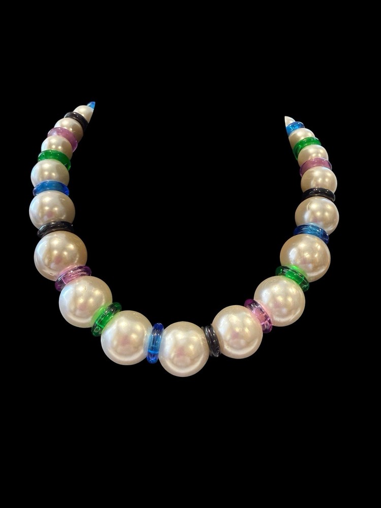 Vintage Cadoro Signed Faux Graduated Pearls Colorful Spacers 16” Fun Summer Vibe