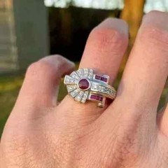 2.30Ct Lab Created Pink Ruby Vintage Art Deco Engagement 14k White Gold Plated