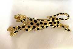 Running Gold tone and Black Cheetah Brooch Statement Piece