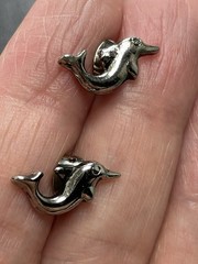 Vintage Dolphin Silver Tone Metal Stud Earrings