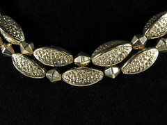 Double Strand GOLDTONE BEADED NECKLACE Vintage Choker Football Beads 15.5 In