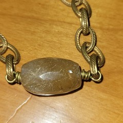 Vintage Artisan Jade Turquoise Carnelian Rutilated Quartz Necklace 14K GF