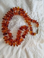 VTG Baltic Amber Nugget Necklace 26″ Hand Knotted Cognac Honey Graduated 32.5g