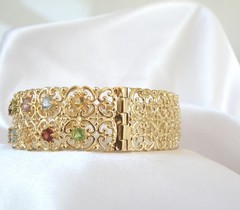 Sterling Silver 925 Gold on Natural Gemstone Statement Bracelet