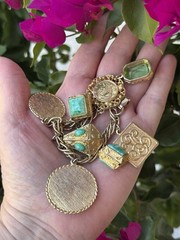 Vintage 50’s-60’s Chunky Charm Bracelet 8″ Medallions Geometric Gold Tone MCM