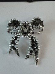 Bow Black Pearl Brooch Pin Pendant Rhinestone Jewelry Fashion Vintage Inspired