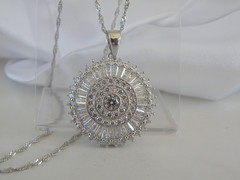 Vintage Style Sterling Silver 925 Baguette Starburst CZ Large Pendant Necklace