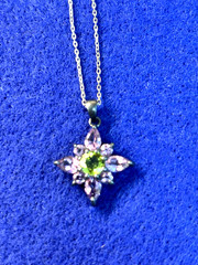 Vintage Sterling Amethyest & Peridot Flower Shape Neck;ace & Pierced Earrings
