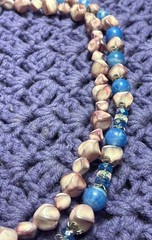 Vtg 2 Strand Plastic Beaded Necklace Pink Blue AB Silvertone Hooks 21 in. 24 in.