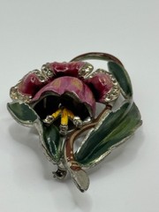 Vintage Coro Unsigned Enamel Pot Metal Rhinestone Flower Brooch Pin READ