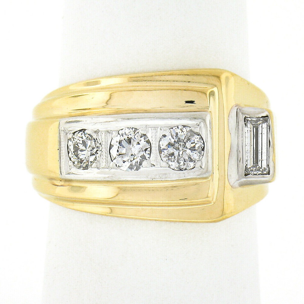 Unisex Vintage 14k TT Gold 0.66ctw European & Baguette Diamond Buckle Band Ring