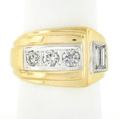 Unisex Vintage 14k TT Gold 0.66ctw European & Baguette Diamond Buckle Band Ring