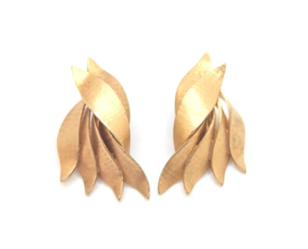 Vintage Gold Art Deco Abstract Clip On Earrings Statement Costume Jewelry Modern