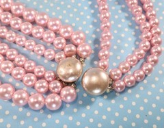 Vintage Pink Faux Pearl 3-Strand Necklace & Bracelet Set 1950s 1960s