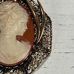 Vintage Cameo Pendant Gold Toned Filigree 1950s-1970s Costumer Jewelry