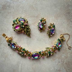 Vtg Juliana D&E Watermelon & Green Bracelet Brooch Earrings 3pc Set Heilotrope