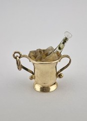 Antique 9k 9ct Yellow Gold Champagne Glass Bottle Ice Bucket Charm Pendant 1.8g