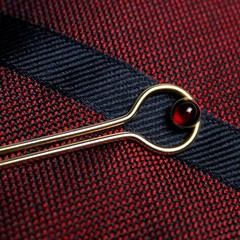 Vintage 1940s Modernist Krementz Rolled Gold Red Glass Cabochon Tie Clip Bar