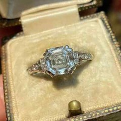 Art Deco Style Asscher Cut Lab Created Diamond Engagement Ring 14K White Gold FN