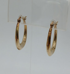 VTG 925 Oval Hoop Earrings 1in Drop Gold Vermeil on Sterling Silver 2.5g Estate