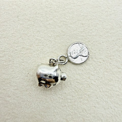 Vintage 925 Sterling Silver Small Piggy Bank Attached Coin Money Dangle Charm