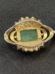 Vintage Designer Lanvin Emerald Rhinestone? Pendant 14k Gold Pearl Necklace