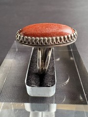 Vintage Silver Southwestern Style Goldstone Ring Handcrafted Ring Size 6 US