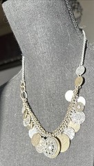 VTG Multi Disc Silver Gold Copper Tone Coin Shaped Charms Necklace 9”