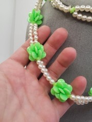 Vintage Handmade Lime Green Flower Cluster Necklace Craft