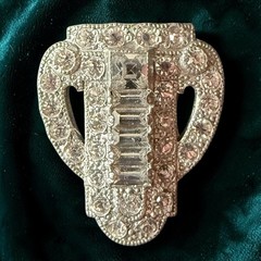 Dress Clip Art Deco Rhinestone Pot Metal Clear Crystal Vintage Fur