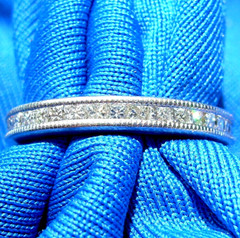 EARTH MINED DIAMOND DECO Wedding Band Vintage Style SOLID PLATINUM Eternity Ring