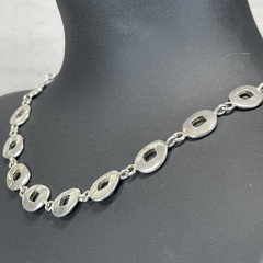Vintage J.G.Hook Polished Silver Tone Square & Oval Link Necklace Signed 16″
