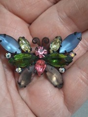 Vintage Juliana butterfly brooch multi color & shape prong set stones