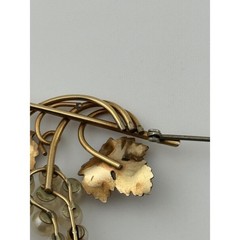 Vintage Krementz Pearl Grapes Leaf Brooch Gold Tone