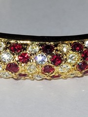 Red White Rhinestone Goldtone Hinge Bangle Bracelet Glam Fashion CostumeJewelry