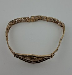 Antique Art Deco Gold Plate on 800 Silver Ornate Filigree Link Bracelet 9g 7.5″